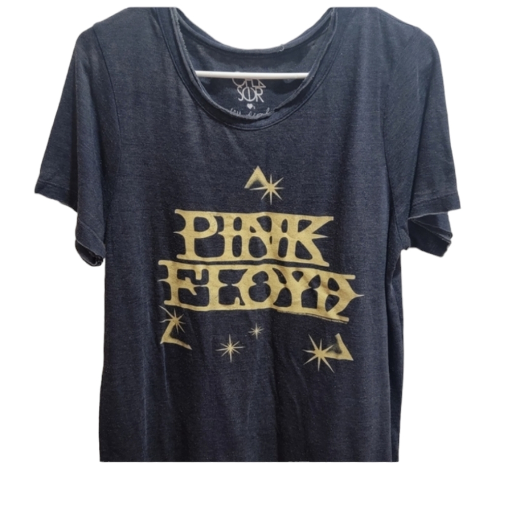 Free People Pink Floyd womens size large blue with yellow lettering short sleeve